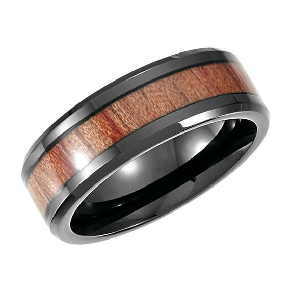 Cobalt Size 10.5 8mm Black Pvd Casted Band Ring With Rose Wood Inlay