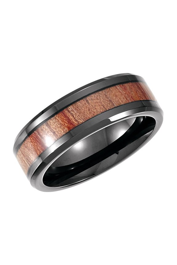Cobalt Size 13 8mm Black Pvd Casted Band Ring With Rose Wood Inlay