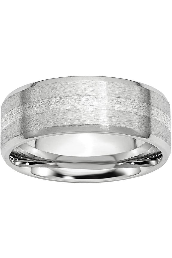 Cobalt Sterling Silver Inlay Satin/Polished Beveled Edge 8mm Band