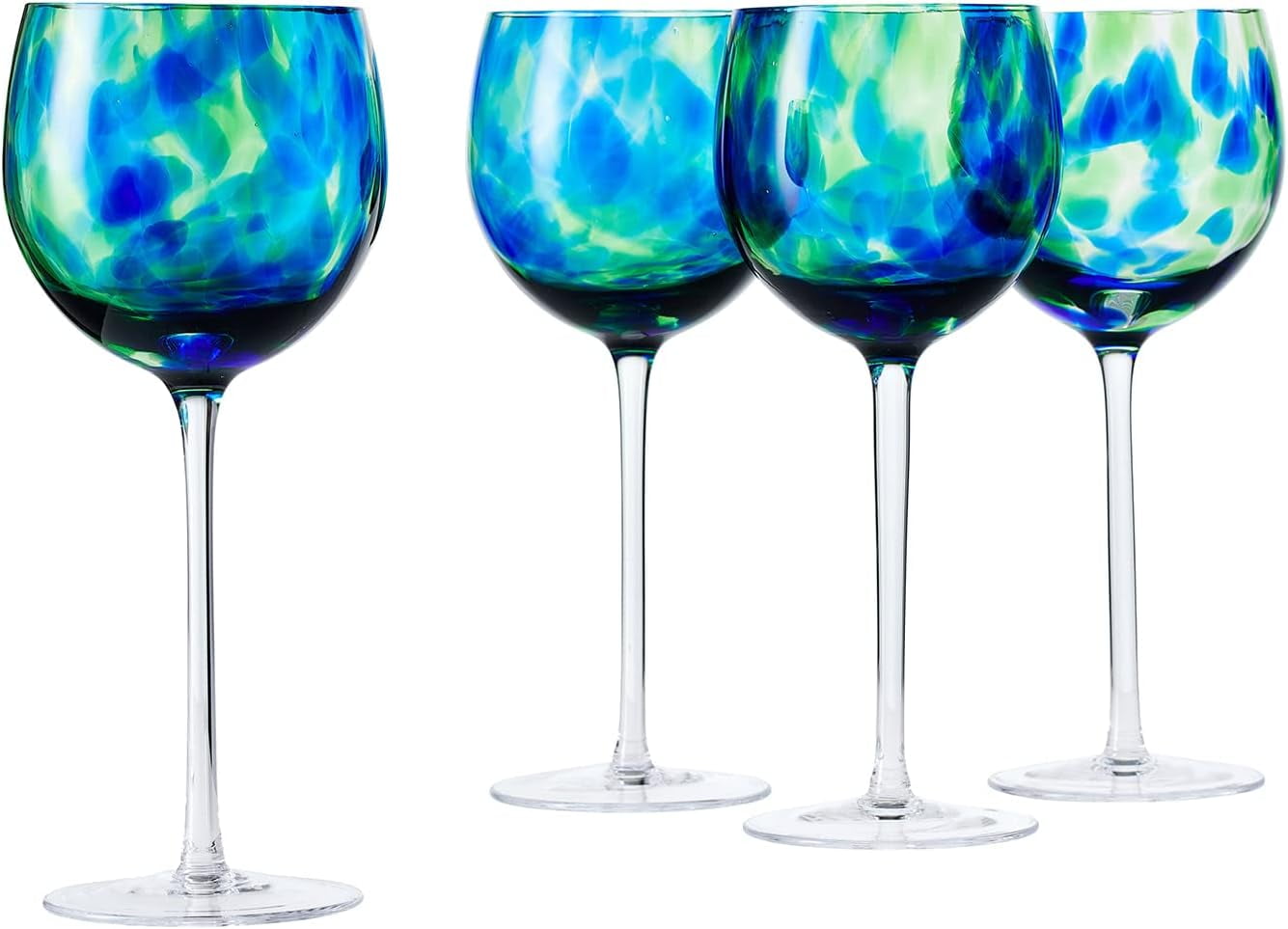 Polish Cobalt And Green Confetti Large Wine Glass Set