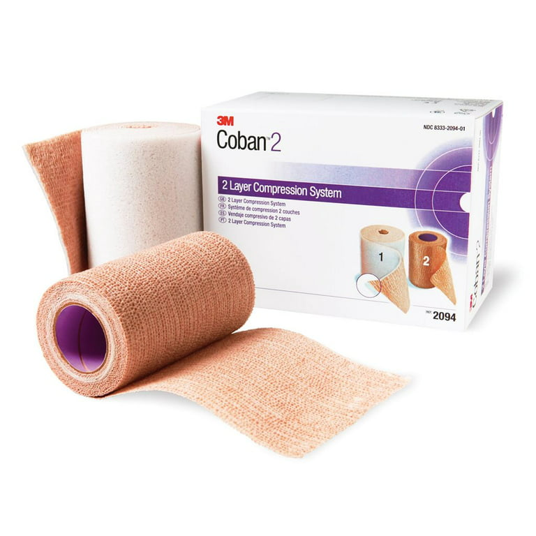 Coban 2 Layer Compression Bandage System 2094N, 35-40 mmHg, 1 Set, Tan and  White