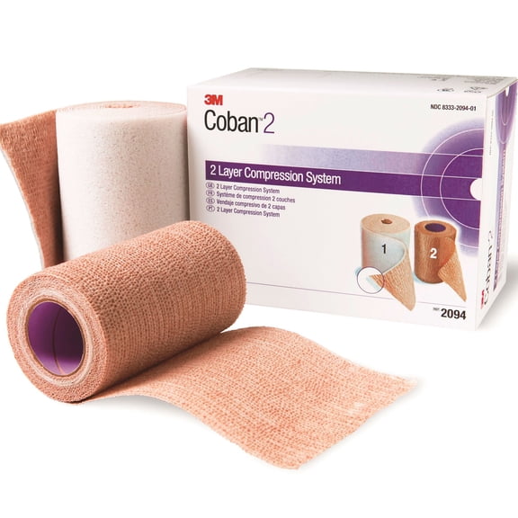 Coban 2 Layer Compression Bandage System 2094N, 35-40 mmHg, 1 Set, Tan and White