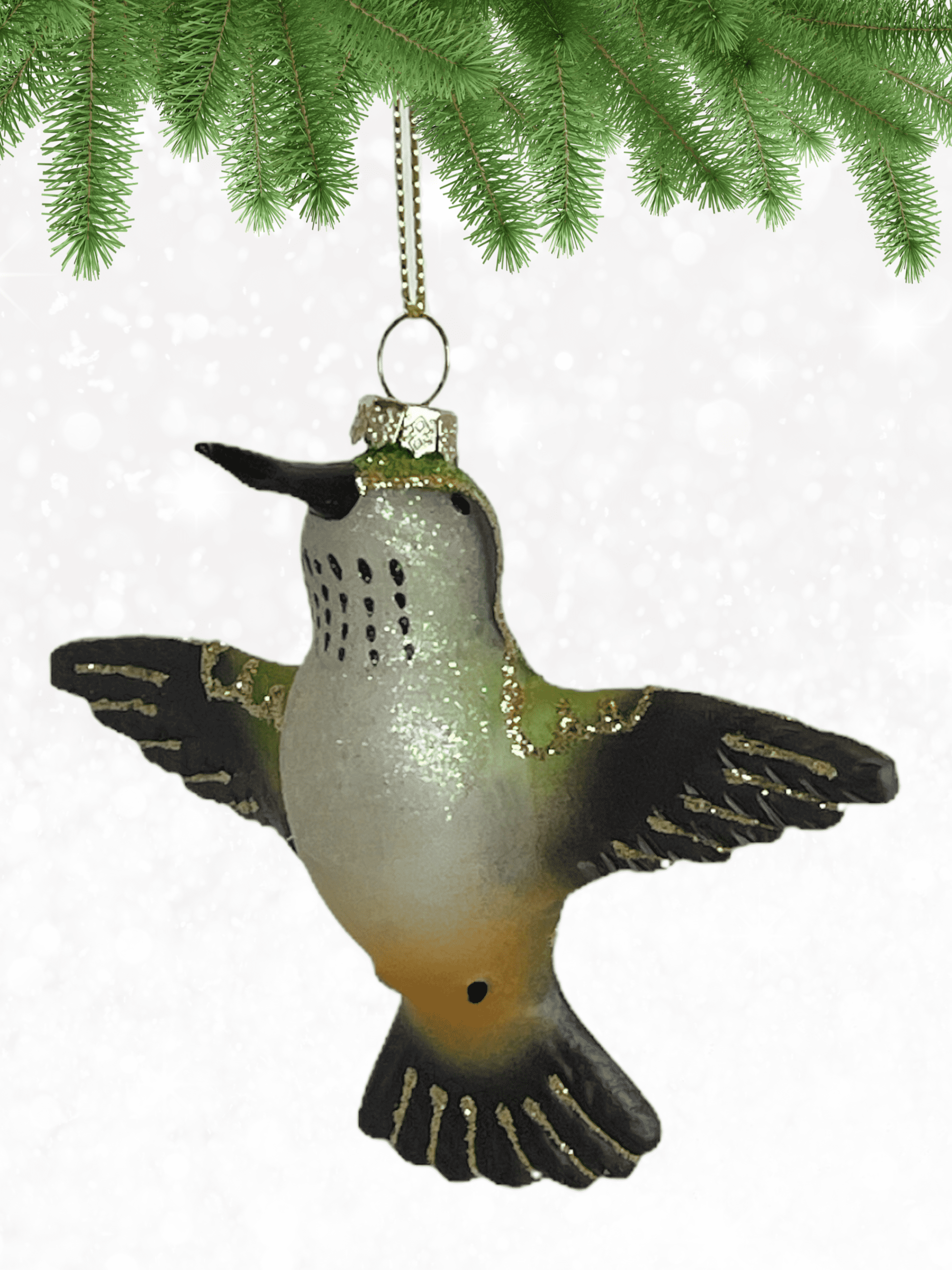 Hand-Painted Glass Female Hummingbird Christmas Ornament
