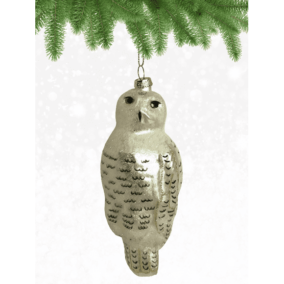Cobane Studio Snowy Owl Ornament, Hand-Painted Glass Christmas Ornament Home Decor