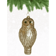 Cobane Studio Barred Owl Ornament - Blown Glass Bird Ornament for Christmas and Home Decor - Hand Painted and Dusted with Glitter