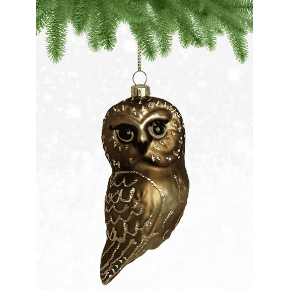 Cobane Studio Northern Saw Whet Owl Ornament - Hand Blown Glass - Hand Painted Hanging Glass Bird Ornament for Christmas Trees and Home Decor