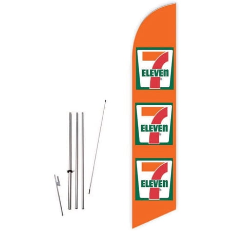 Cobb Promo 7-Eleven 3 Logos Orange Feather Flag with Complete 15ft Pole kit and Ground Spike