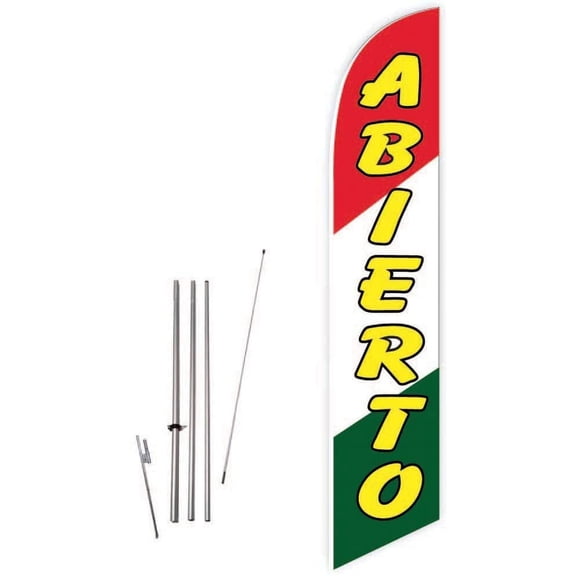 Cobb Promo Abierto Red/White/Green Feather Flag with Complete 15ft Pole kit and Ground Spike