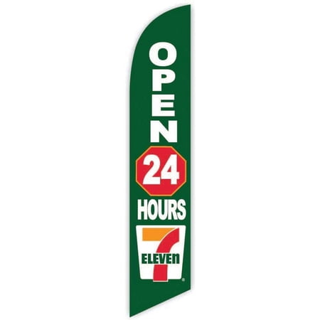 Cobb Promo Advertising Feather Flag 12ft Compatible with 7 Eleven Open 24hrs Green - Replacement Flag Only Without Poleset
