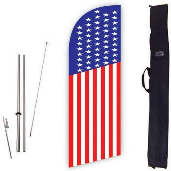 Cobb Promo American Flag 6ft Feather Flag with Complete 8ft Pole kit, Ground Spike and Carry Bag