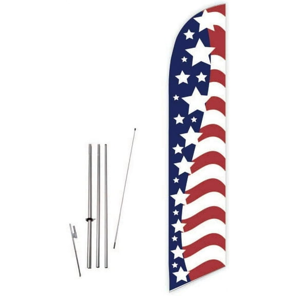 Cobb Promo American Glory US Flag Feather Flag with Complete 15ft Pole kit and Ground Spike