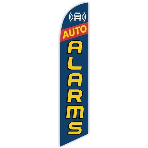 Cobb Promo Auto Alarms Blue Advertising Feather Flag 12ft - Replacement Flag Only Without Poleset