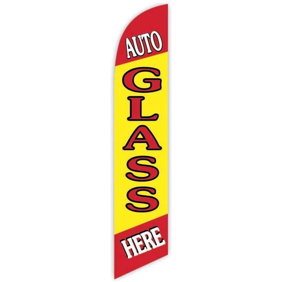 Cobb Promo Auto Glass Here Yellow Advertising Feather Flag 12ft - Replacement Flag Only Without Poleset
