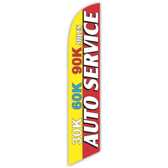 Cobb Promo Auto Service-30K/60K/90K Miles Yellow/Red Advertising Feather Flag 12ft - Replacement Flag Only Without Poleset