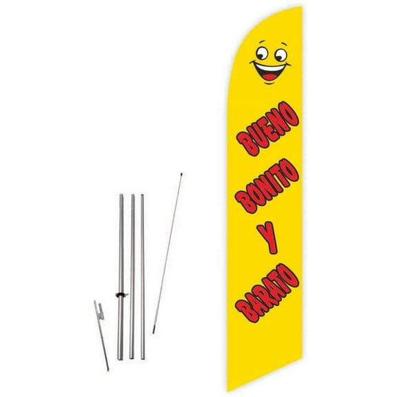 Cobb Promo Bueno Bonito Y Barato Yellow Feather Flag with Complete 15ft Pole kit and Ground Spike