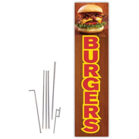 Cobb Promo Burgers Brown Rectangle Boomer Flag with Complete 15ft Pole kit and Ground Spike