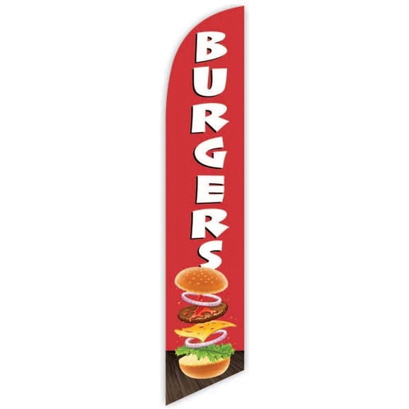 Cobb Promo Burgers Red Advertising Feather Flag 12ft - Replacement Flag Only Without Poleset