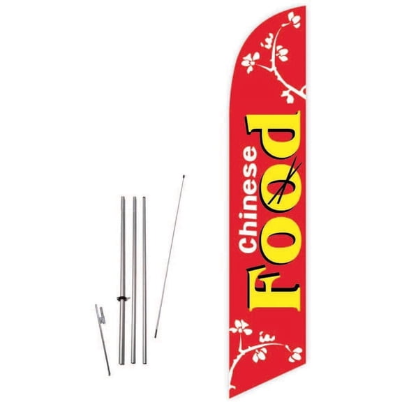 Cobb Promo Chinese Food Red Feather Flag with Complete 15ft Pole kit and Ground Spike