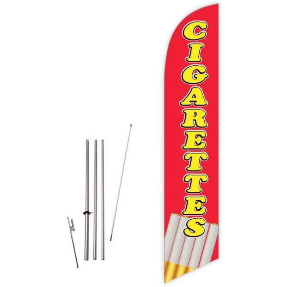 Cobb Promo Cigarettes Red Feather Flag with Complete 15ft Pole kit and Ground Spike