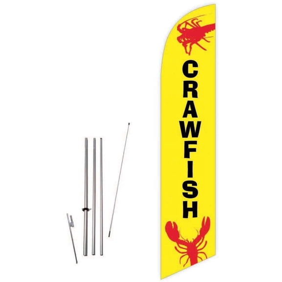 Cobb Promo Crawfish Yellow Feather Flag with Complete 15ft Pole kit and Ground Spike