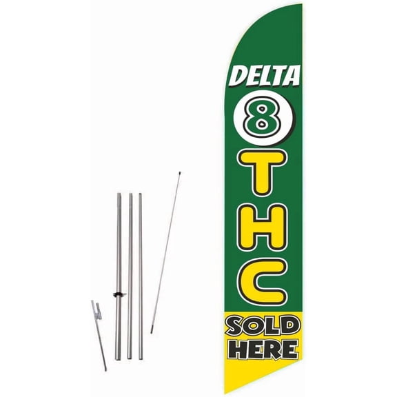 Cobb Promo Delta 8 THC Sold Here Feather Flag, Complete Set with 15ft Pole kit and Ground Spike$$Other