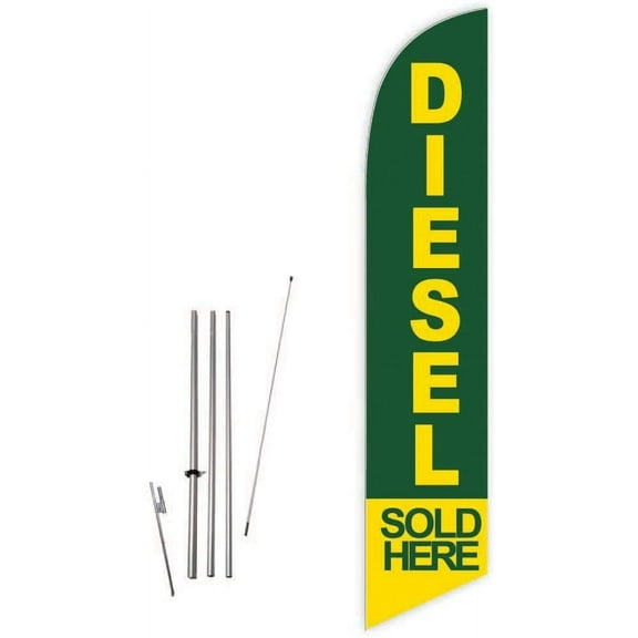 Cobb Promo Diesel Sold Here Green Feather Flag with Complete 15ft Pole kit and Ground Spike