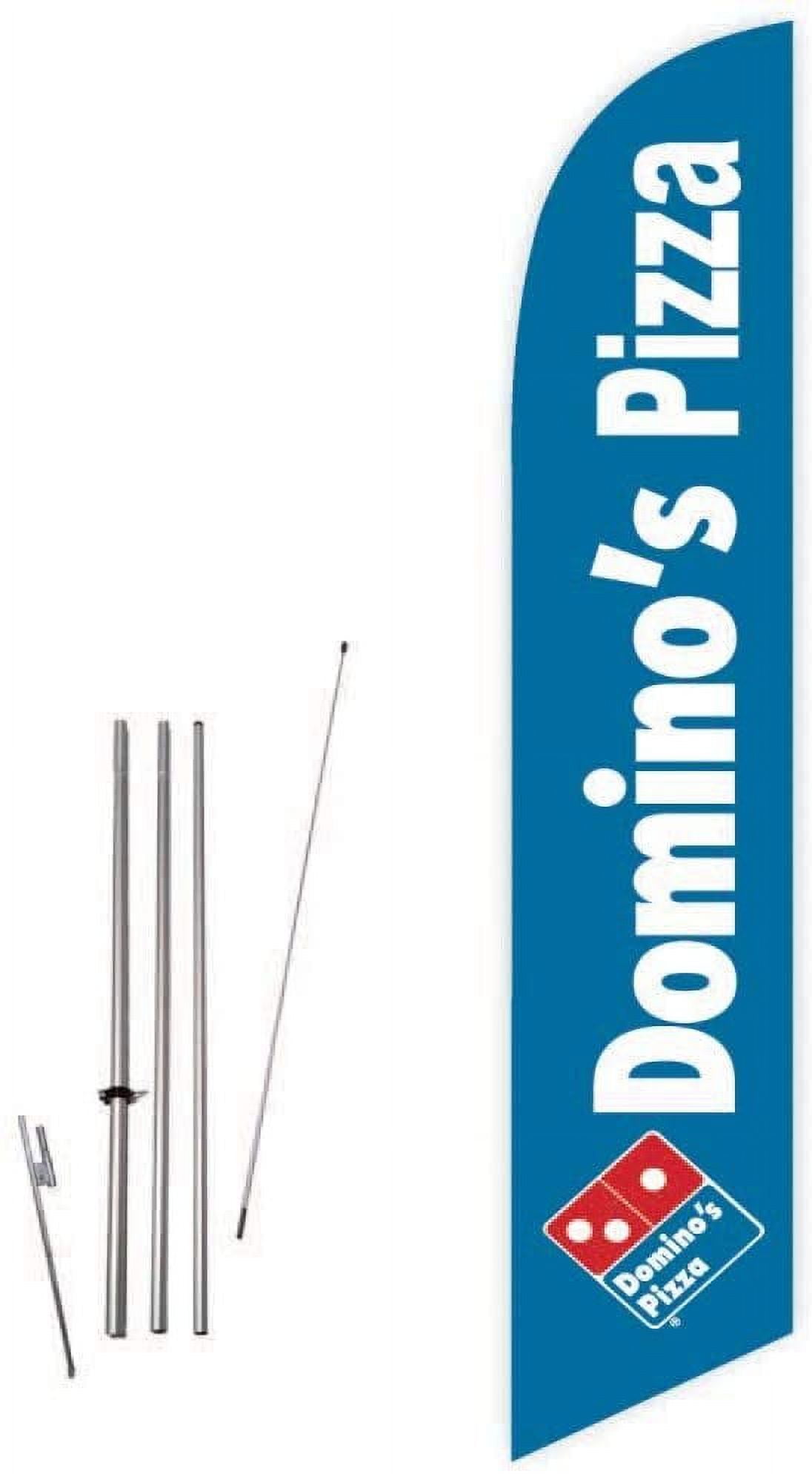 Cobb Promo Dominos Pizza Sky Blue Feather Flag with Complete 15ft Pole kit and Ground Spike