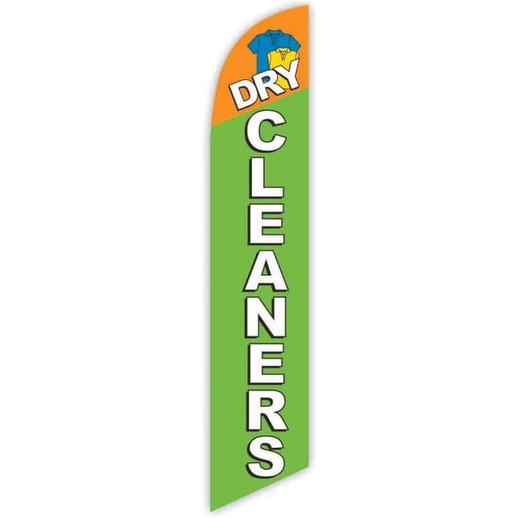 Cobb Promo Dry Cleaners Green Advertising Feather Flag 12ft - Replacement Flag Only Without Poleset