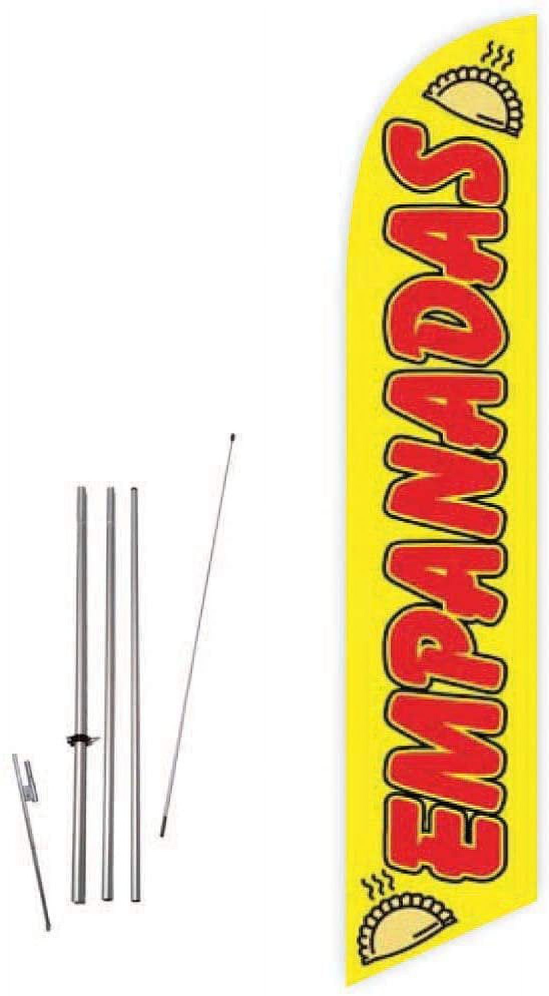Cobb Promo Empanadas Yellow Feather Flag with Complete 15ft Pole kit and Ground Spike