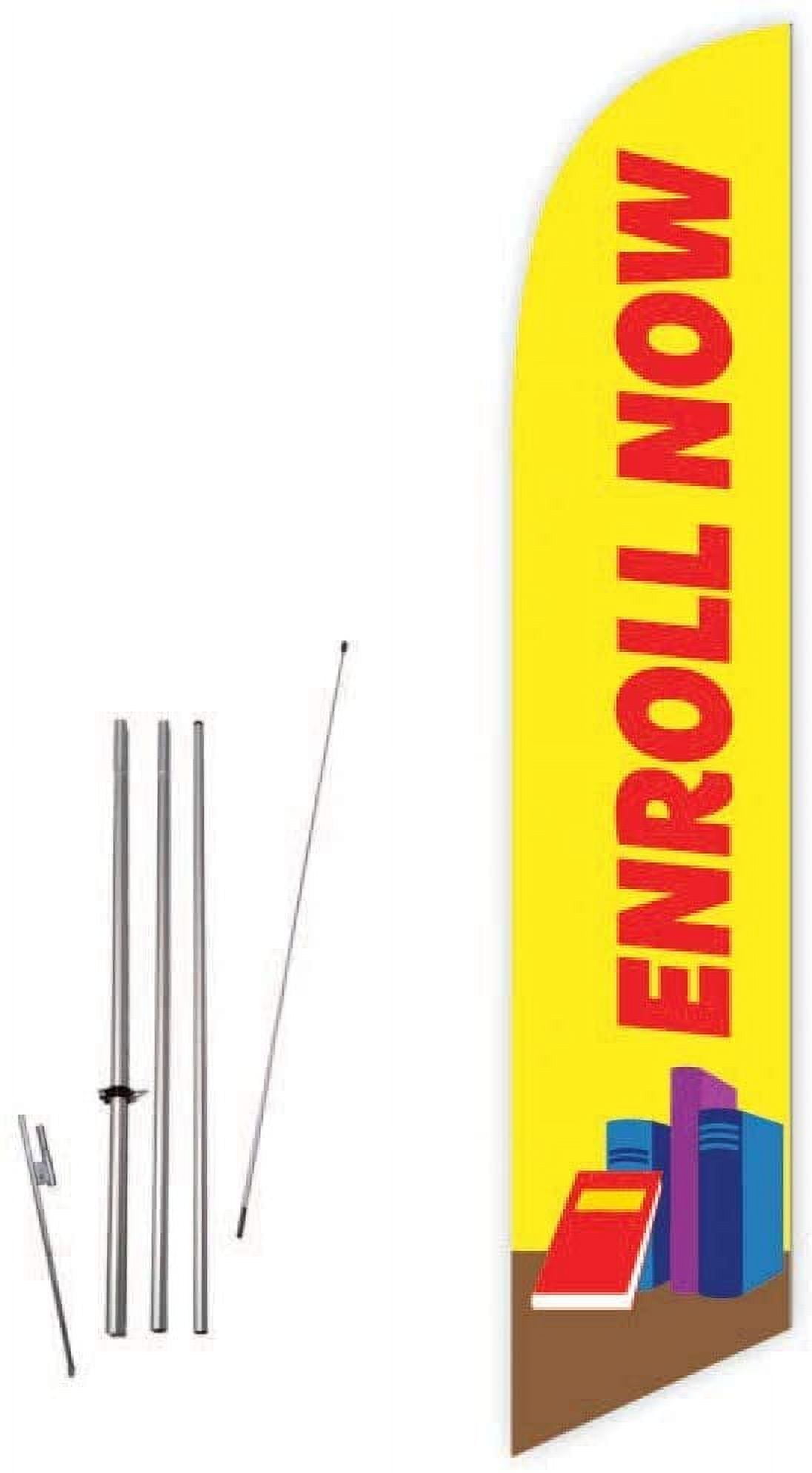 Cobb Promo Enroll Now Yellow Feather Flag with Complete 15ft Pole kit and Ground Spike