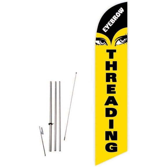 Cobb Promo Eyebrow Threading Yellow Feather Flag with Complete 15ft Pole kit and Ground Spike