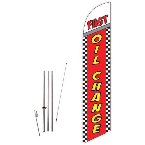 Cobb Promo Fast Oil Change Red Feather Flag with Complete 15ft Pole kit and Ground Spike