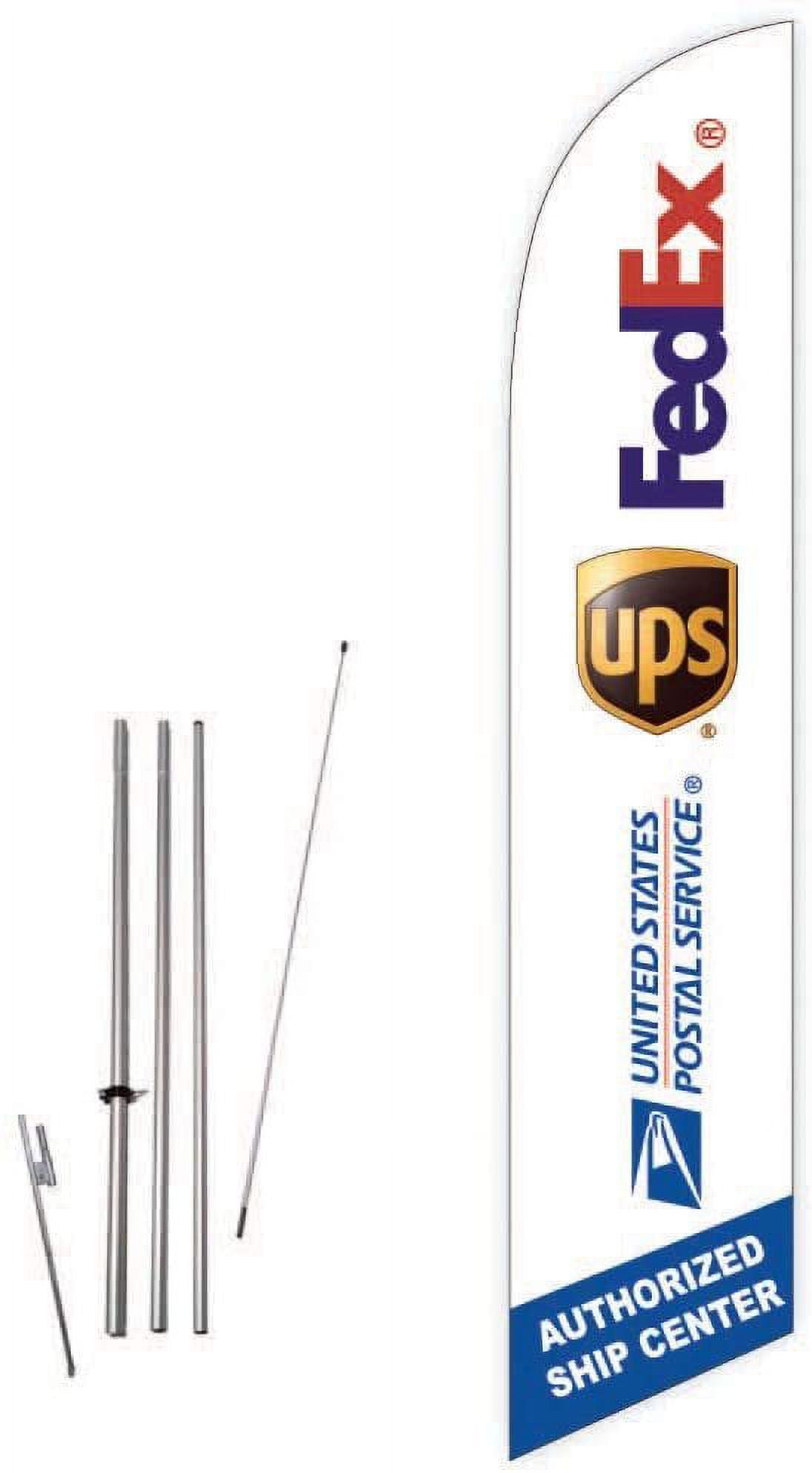 Cobb Promo Feather Flag Sign for FedEx UPS USPS Authorized Ship Center White with Complete 15ft Pole kit and Ground Spike