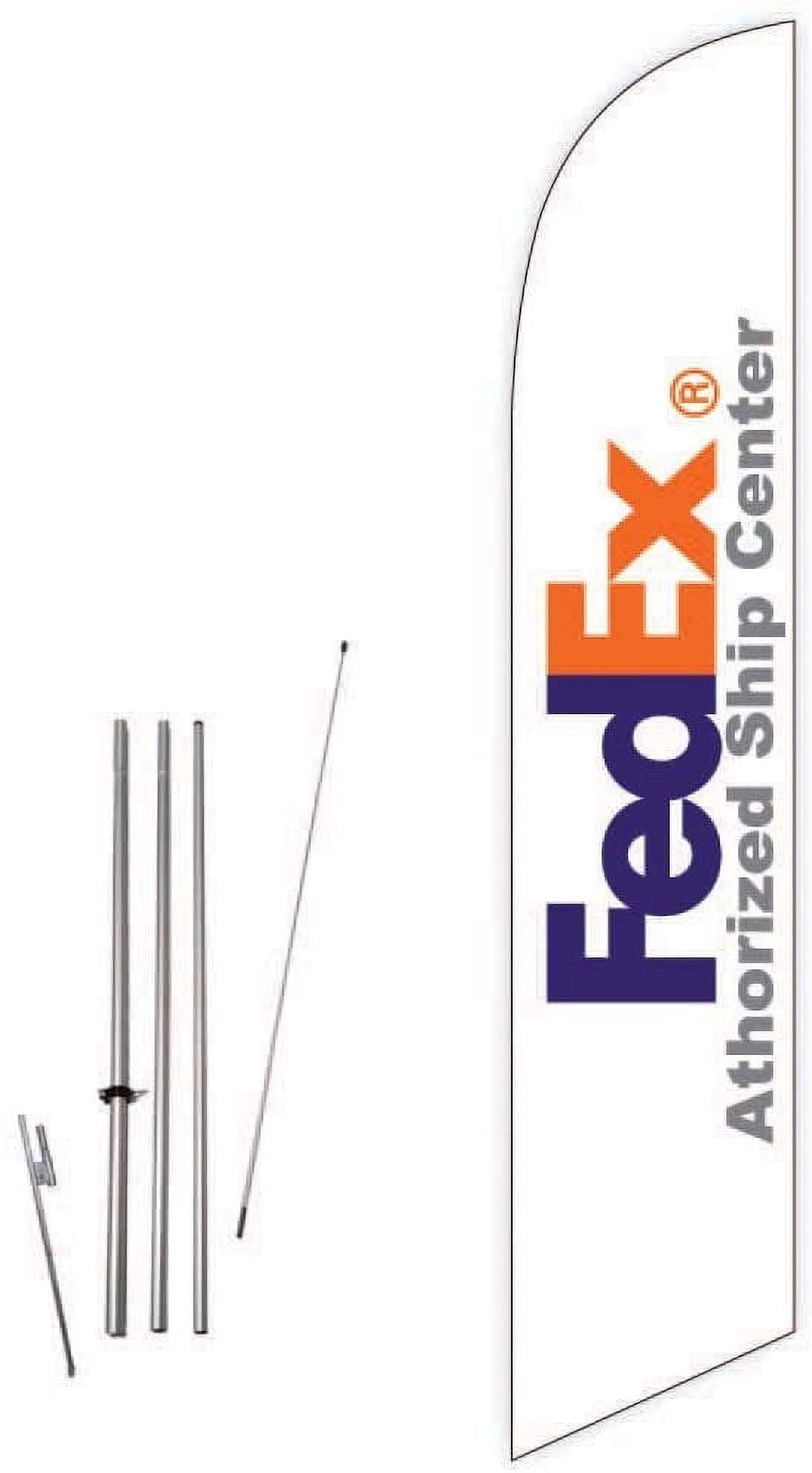 Cobb Promo FedEx Authorized Ship Center White Feather Flag with Complete 15ft Pole kit and Ground Spike