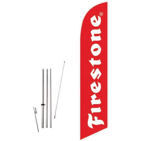 Cobb Promo Firestone Red Feather Flag with Complete 15ft Pole kit and Ground Spike