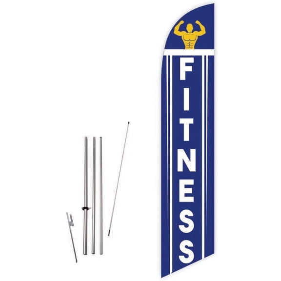Cobb Promo Fitness Blue Feather Flag with Complete 15ft Pole kit and Ground Spike