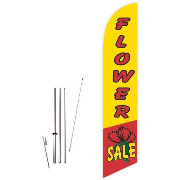 Cobb Promo Flower Sale Yellow Feather Flag with Complete 15ft Pole kit and Ground Spike