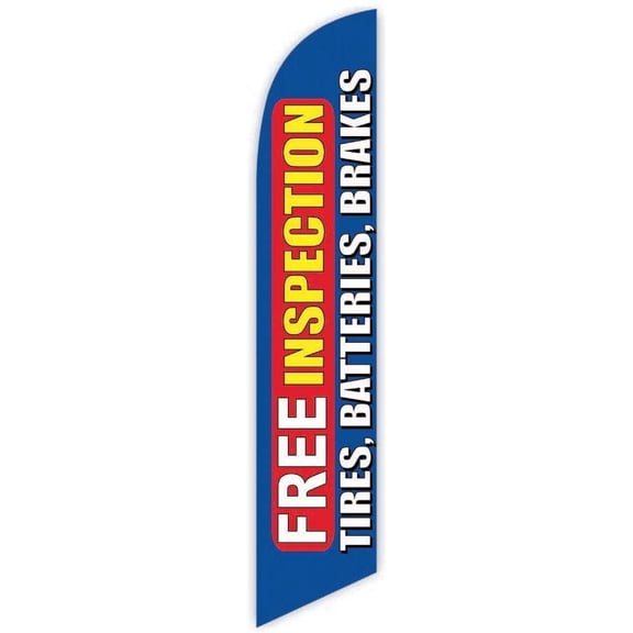 Cobb Promo Free Inspection Tires, Batteries, Brakes Blue Advertising Feather Flag 12ft - Replacement Flag Only Without Poleset