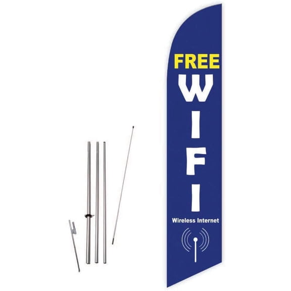 Cobb Promo Free WiFi Blue Feather Flag with Complete 15ft Pole kit and Ground Spike