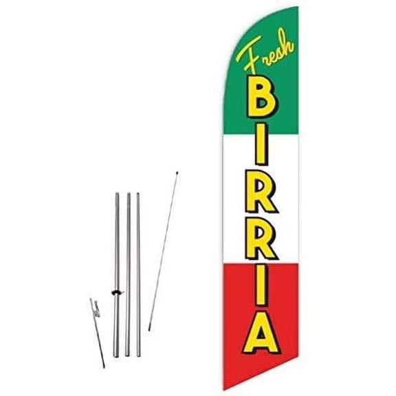 Cobb Promo Fresh Birria Green/White/Red Feather Flag with Complete 15ft Pole kit and Ground Spike