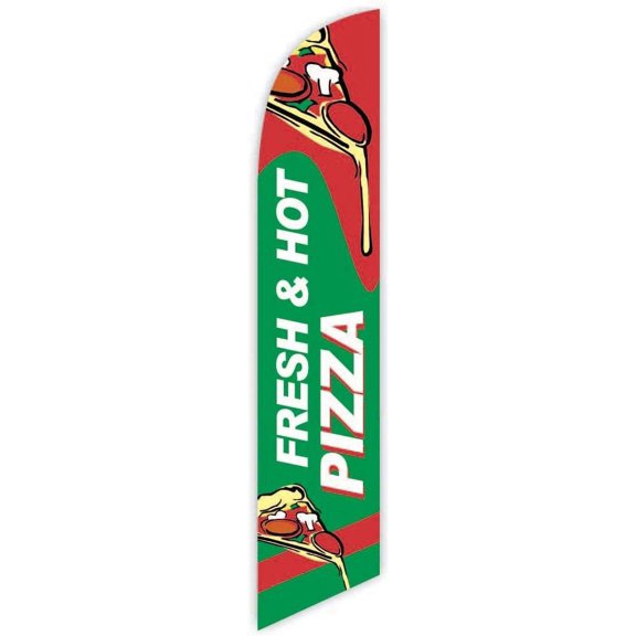 Cobb Promo Fresh & Hot Pizza Green Advertising Feather Flag 12ft - Replacement Flag Only Without Poleset
