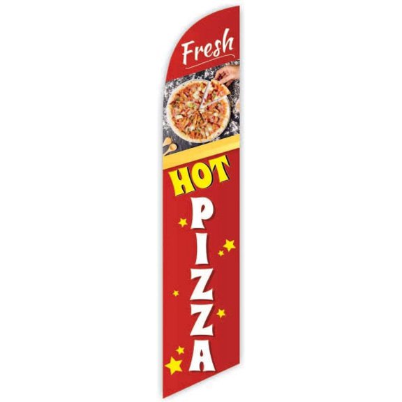 Cobb Promo Fresh Hot Pizza Red Advertising Feather Flag 12ft - Replacement Flag Only Without Poleset
