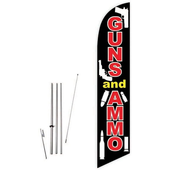 Cobb Promo Guns and Ammo Black Feather Flag with Complete 15ft Pole kit and Ground Spike