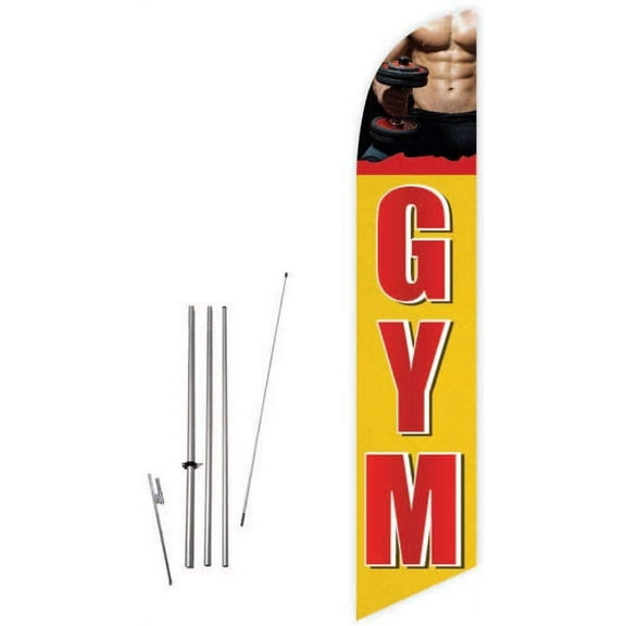 Cobb Promo Gym Yellow Feather Flag with Complete 15ft Pole kit and Ground Spike