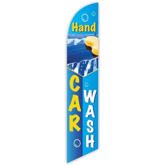 Cobb Promo Hand Car Wash Sky Blue Advertising Feather Flag 12ft - Replacement Flag Only Without Poleset