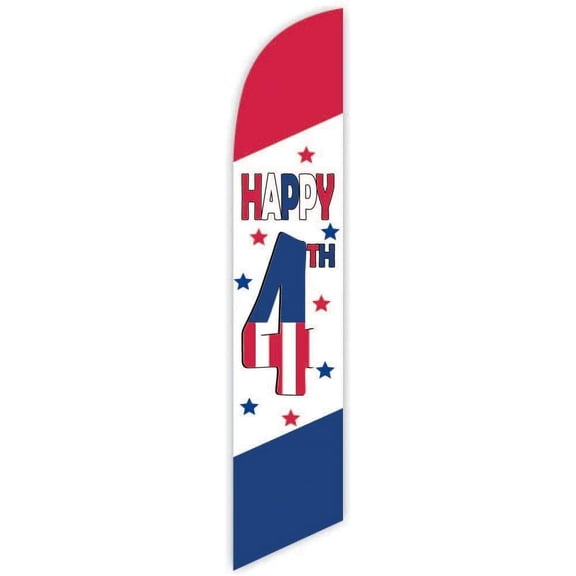 Cobb Promo Happy 4th Patriotic Advertising Feather Flag 12ft - Replacement Flag Only Without Poleset