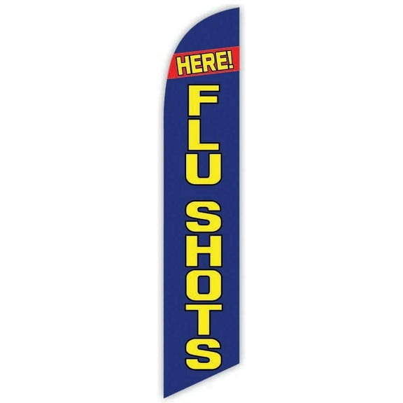 Cobb Promo Here! Flu Shots Blue Advertising Feather Flag 12ft - Replacement Flag Only Without Poleset
