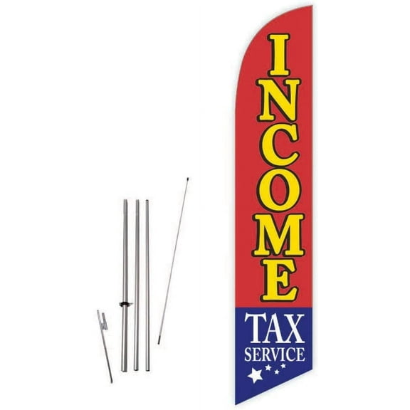 Cobb Promo Income Tax Service Red Feather Flag with Complete 15ft Pole kit and Ground Spike