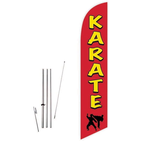 Cobb Promo Karate Blue Feather Flag with Complete 15ft Pole kit and Ground Spike