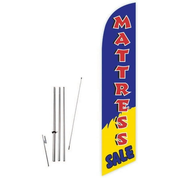 Cobb Promo Mattress Sale Blue Feather Flag with Complete 15ft Pole kit and Ground Spike